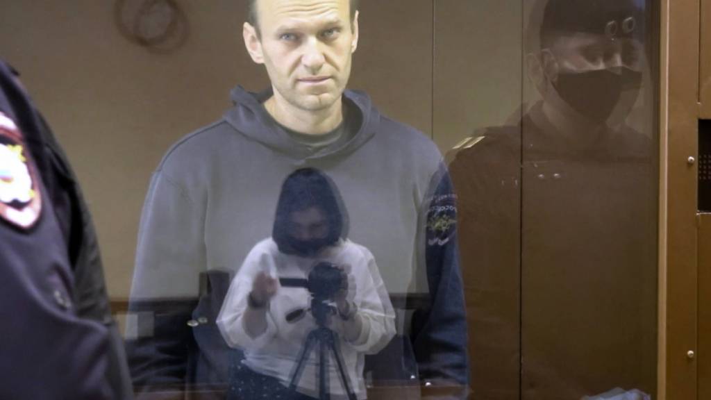 dpatopbilder - In diesem Auszug aus einem vom Bezirksgericht Babuskinsky zur Verfügung gestellten Video steht der russische Oppositionsführer Alexej Nawalny während einer Anhörung zu seiner Anklage wegen Verleumdung im Bezirksgericht Babuskinsky in einem Glaskasten. Foto: Uncredited/Babuskinsky District Court/AP/dpa