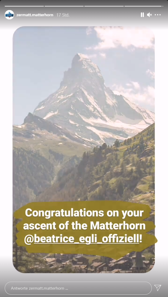 Das Tourismusbüro von Zermatt gratulierte Beatrice Egli auf Instagram.