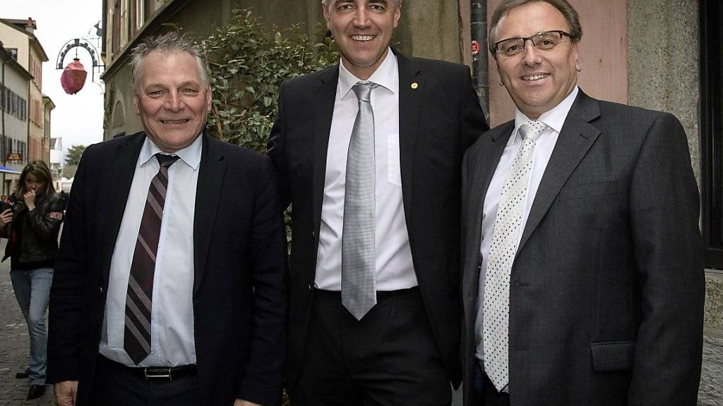 Die drei CVP-Kandidaten Jacques Melly, Christophe Darbellay und Roberto Schmidt sichern sich im Rennen um den Einzug in die Walliser Regierung die ersten drei Plätze.