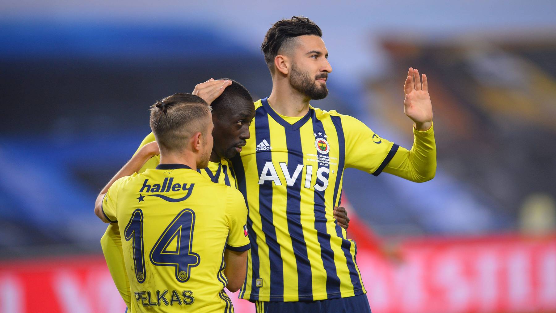Dimitrios Pelkas (L) , Papiss Cisse and Kemal Ademi (R) of Fenerbahce during the Turkish Super League football match between Fenerbahce and Kayserispor at Ulker Stadium in Istanbul Turkey on January 25 , 2021. PUBLICATIONxNOTxINxTUR