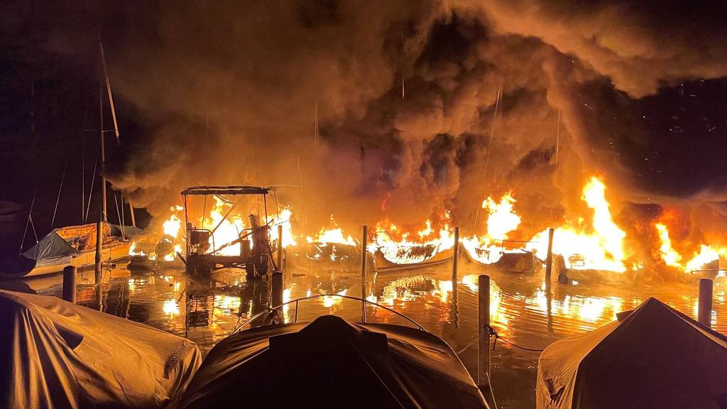 Grossbrand in Segelhafen Lachen (SZ): Zehn Schiffe zerstört und Schaden in Millionenhöhe