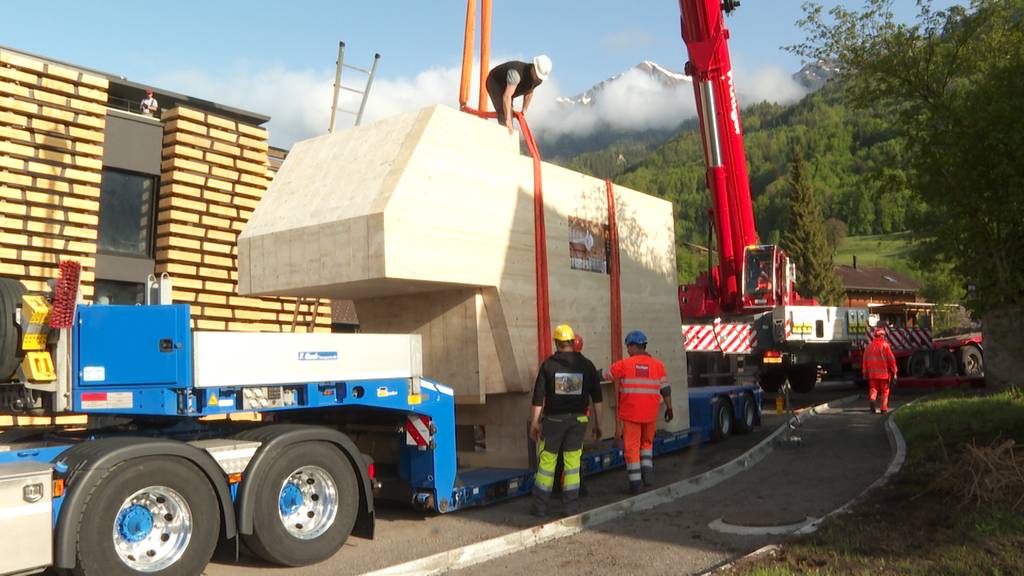 Mit 30 Tonnen schwerer Mega-Holzkuh über den Brünig