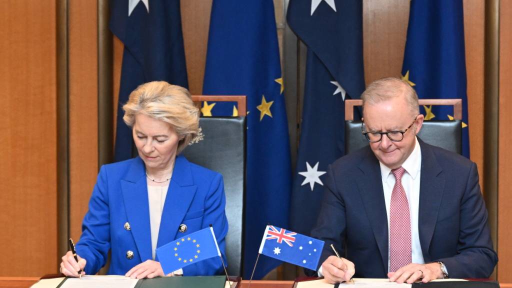 EU-Kommissionspräsidentin Ursula von der Leyen und der australische Premierminister Anthony Albanese verständigten sich auf ein Freihandelsabkommen.