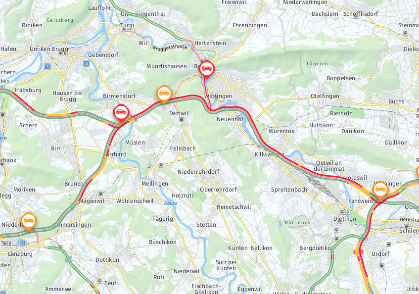 Stau Autobahn A1 bei Baden Richtung Bern
