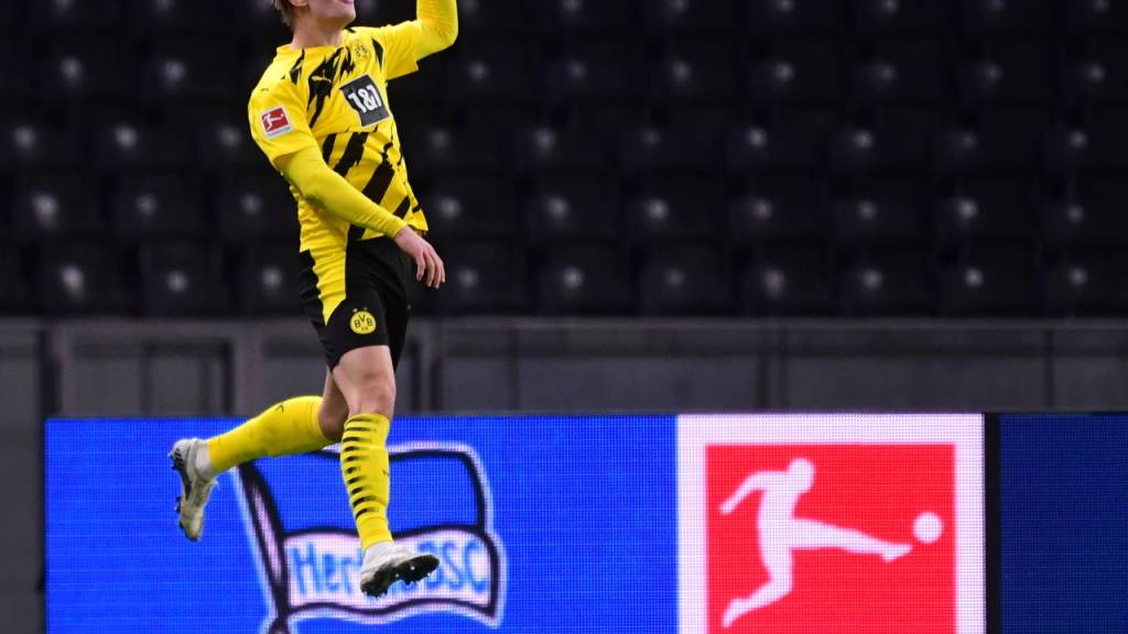 Der Mann des Samstags: Dortmunds Erling Haaland mit seinen vier Toren gegen Hertha Berlin