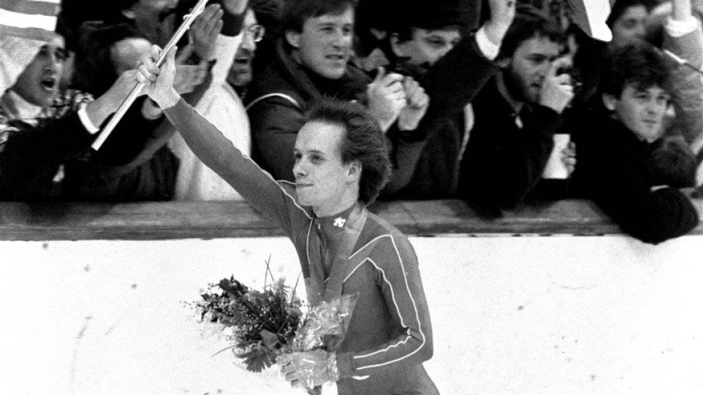 Scott Hamilton nach seinem Olympiasieg 1984 in Sarajevo