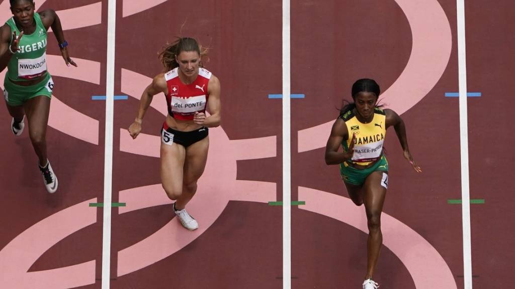 Ajla Del Ponte (mitte) musste sich nur Shelly-Ann Fraser-Pryce (rechts) geschlagen geben