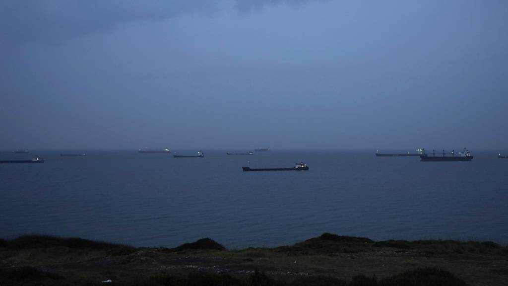 ARCHIV - Im Schwarzen Meer ankernde Frachtschiffe warten auf die Durchfahrt durch die Meerenge Bosporus. Foto: Khalil Hamra/AP/dpa