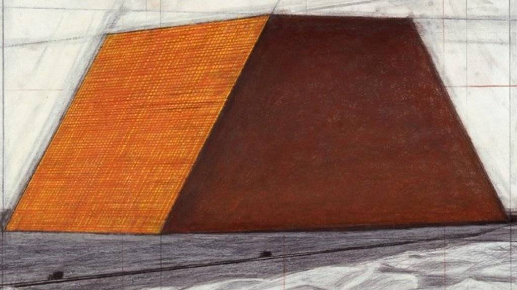 Ausschnitt aus einer Skizze mit der Mastaba, die im Rahmen der Schau «Christo & Jeanne-Claude: Works in Progress» in der Galerie Gmurzynska in St. Moritz zu sehen ist (z.V.g.)