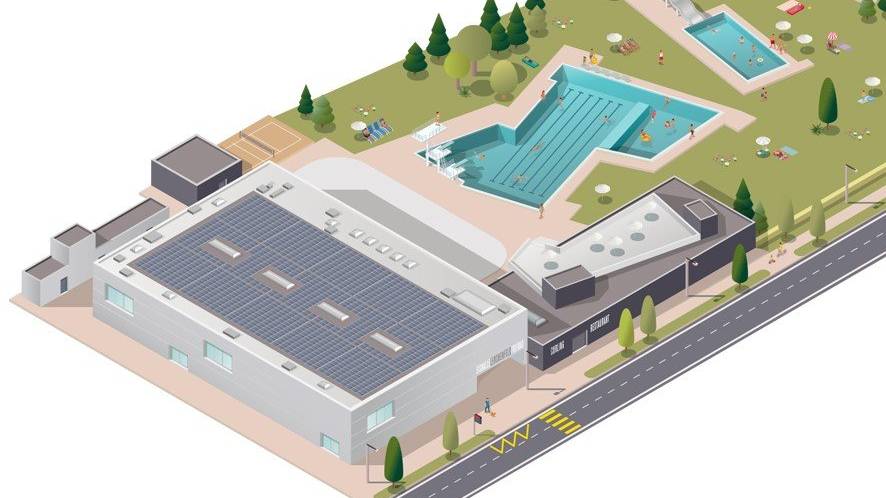 So sieht die geplante Fotovoltaikanlage auf dem Dach des Eissportzentrums aus. Bild: zVg