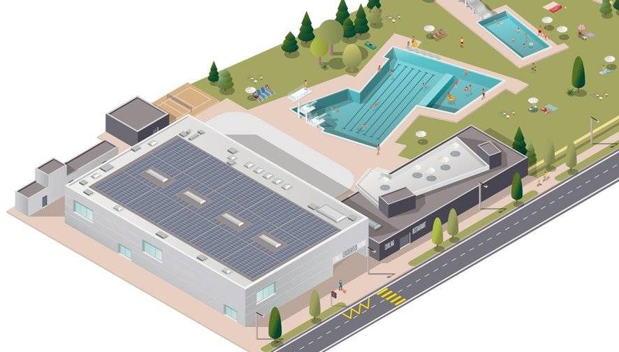 So sieht die geplante Fotovoltaikanlage auf dem Dach des Eissportzentrums aus. Bild: zVg