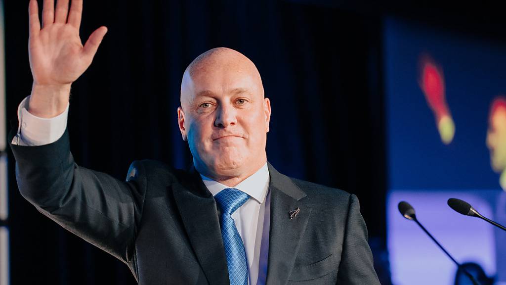 National Party Leader and Prime Minister-elect Christopher Luxon addresses the crowd during the National Party reception at Shed 10 in Auckland, New Zealand, Saturday, October 14, 2023. Chris Luxon will become New Zealand's next prime minister as his centre-right National party wins the country's election. (AAP Image/Dom Thomas) NO ARCHIVING, EDITORIAL USE ONLY