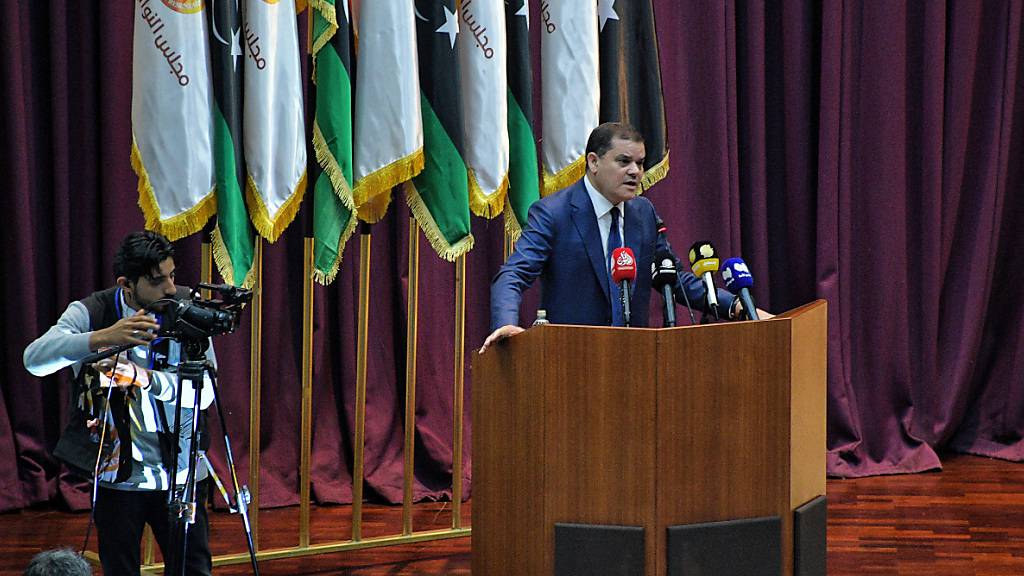 Abdul Hamid Dbaiba, designierte Ministerpräsident von Lybien, spricht vor dem Parlament. Foto: Hakim Al-Yamani/AP/dpa