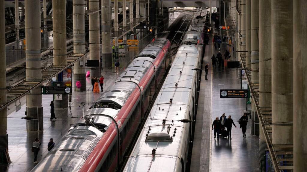 Blick auf Züge im Madrider Bahnhof. Foto: Manu Fernandez/AP/dpa
