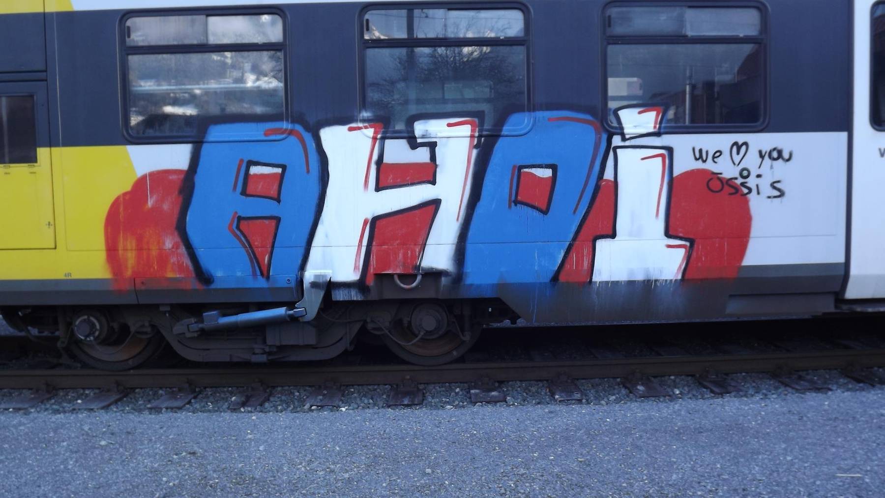 «Ahoi» und «We love you Össis» wurde an den Bahnwagen gesprayt