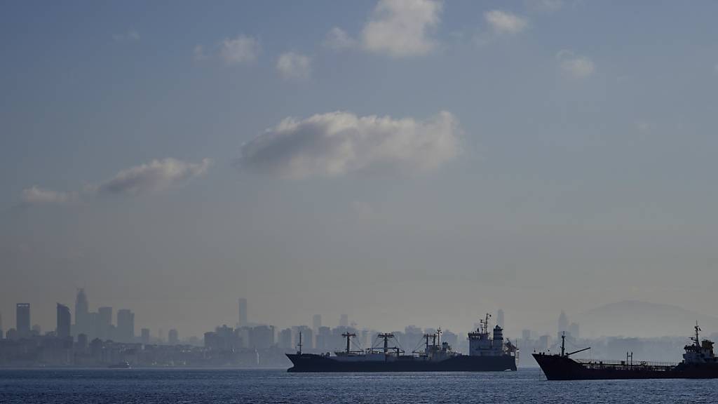 ARCHIV - Frachtschiffe liegen vor Anker und warten auf die Durchfahrt durch die Bosporusstraße. Foto: Khalil Hamra/AP/dpa