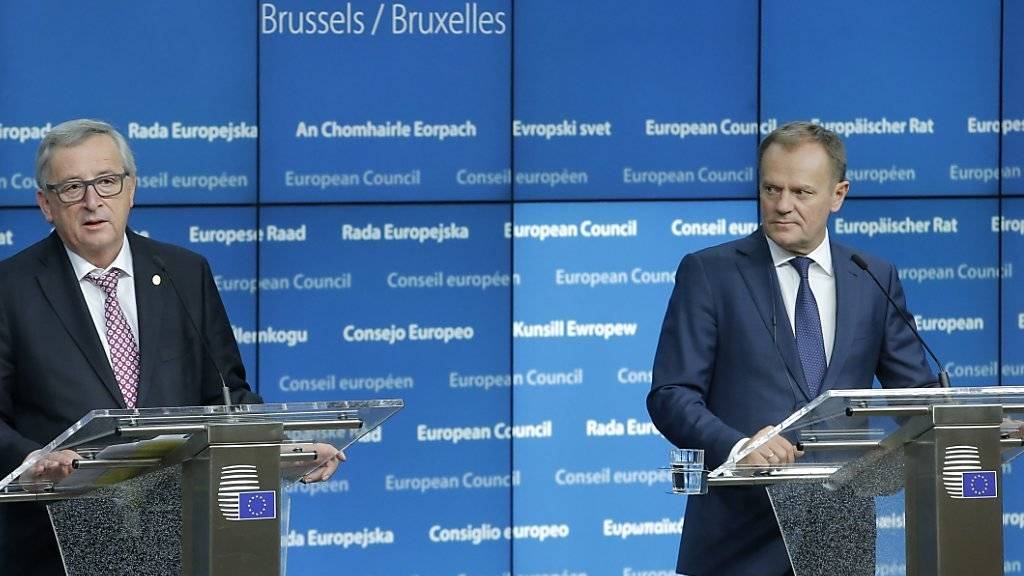 «Schlacht um Plan A, B und C vermeiden»: Tusk (rechts) und Juncker fordern europäische Strategie in der Flüchtlingskrise.