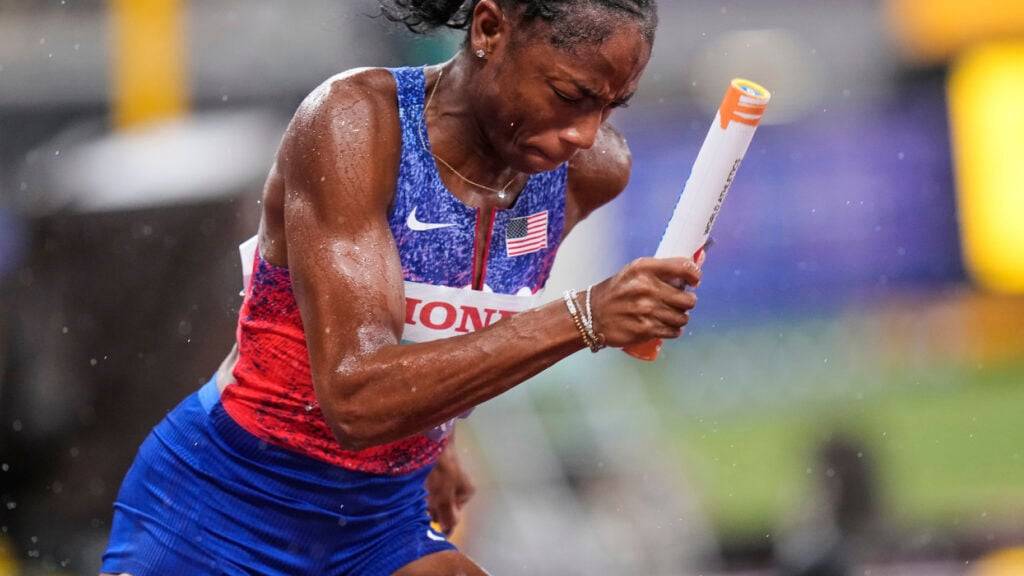 Melissa Jefferson-Wooden holte auch mit der amerikanischen 4x100-m-Staffel WM-Gold