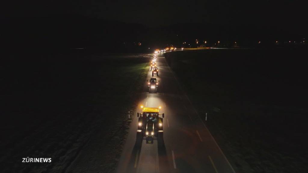 Zürcher Bauern protestieren auf Autobahnbrücken