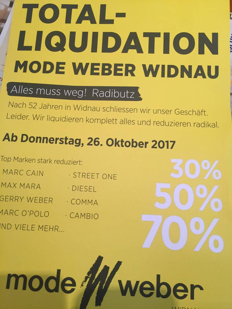 Auch in Österreich wird mit diesem Flyer für die Liquidation geworben.
