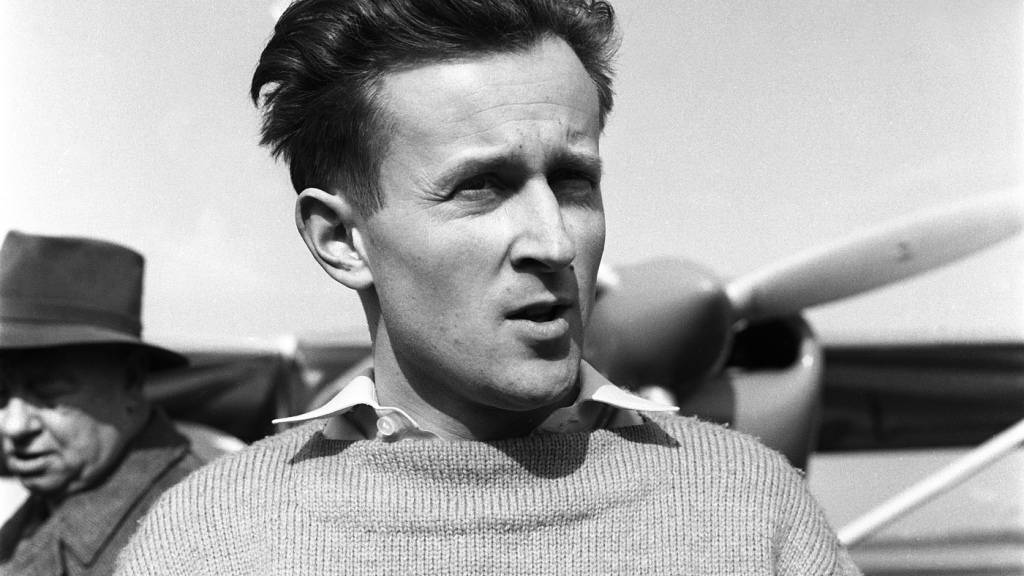 Der Bergsteiger Max Eiselin, Expeditionsleiter der Dhaulagiri-Expedition, am 12. März 1960 vor dem Abflug auf dem Flughafen Kloten. (Archivbild)