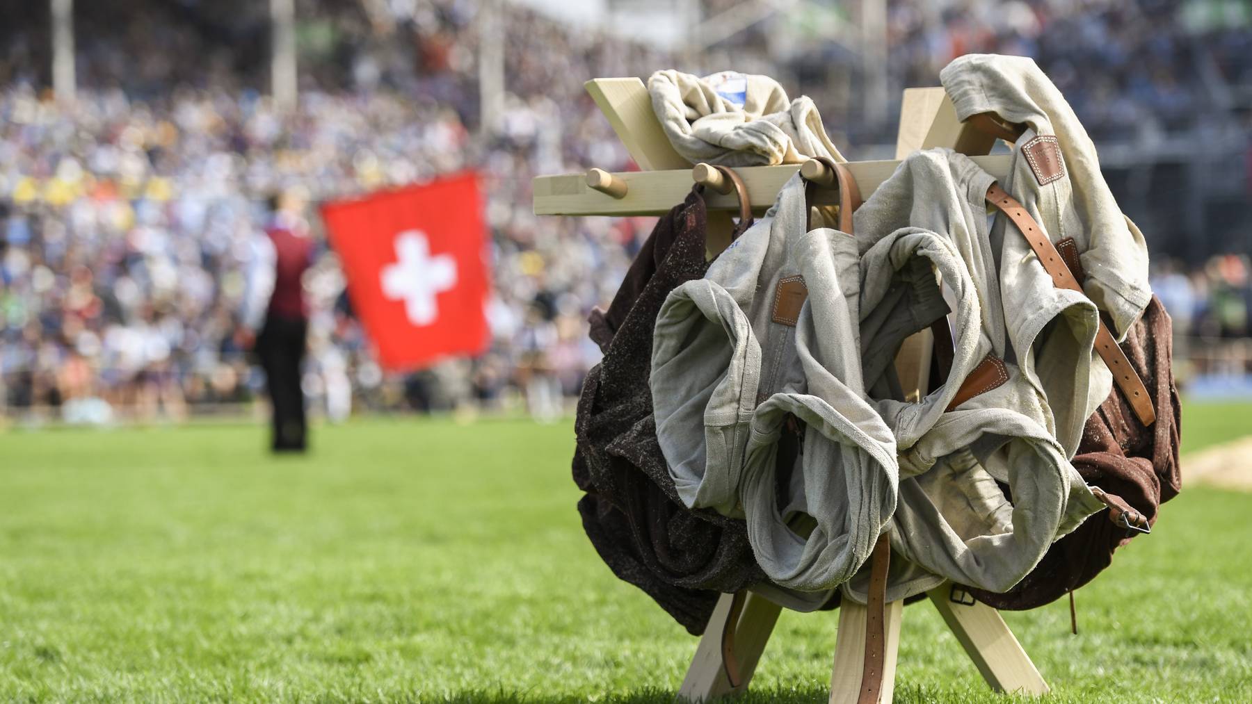 Die Schwingerhosen am Eidgenoessischen Schwing- und Aelplerfest (ESAF) in Zug, am Samstag, 24. August 2019. // Schwingerhosen Zwilchhosen Schwingen Schwinger-Hosen