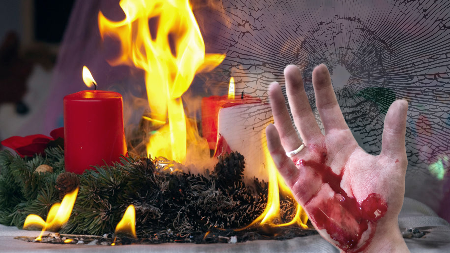Brennende Hand blutiger Adventskranz