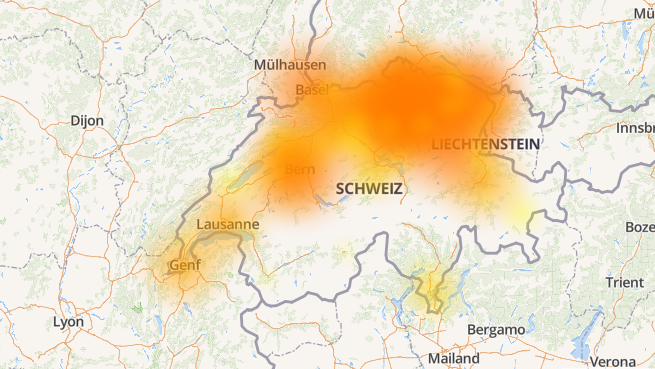 Die Mobilnetz-Störungskarte zeigt mehrere betroffenen Regionen an.