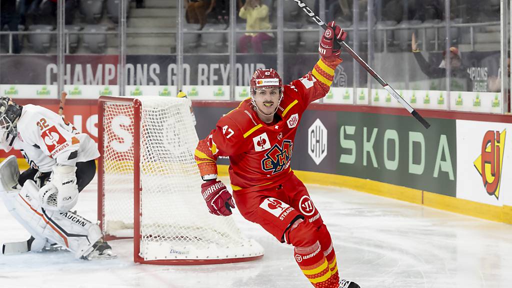 Ian Derungs jubelt nach seinem Treffer zum 2:1 gegen Kosice. Am Ende setzte sich Biel gegen den slowakischen Meister mit 3:1 durch