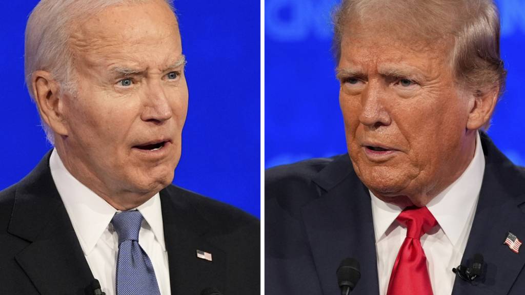 ARCHIV - Diese Fotokombination zeigt den ehemaligen US-Präsidenten Donald Trump (r) und US-Präsident Joe Biden während einer von CNN veranstalteten Präsidentschaftsdebatte. Foto: Gerald Herbert/AP/dpa