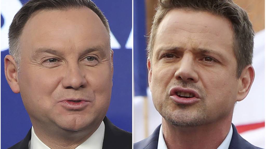 Die beiden Kandidaten bei den Präsidentschaftswahlen in Polen, Andrzej Duda (L) und Rafal Trzaskowski (R) liefern sich laut Umfragen ein Kopf-an-Kopf-Rennen. Die Wahl findet am 13. Juli statt. (Foto: AP/KEYSTONE-SDA)