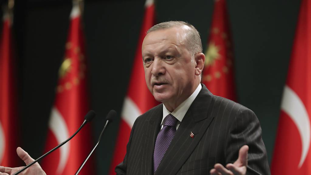 Recep Tayyip Erdogan, Präsident der Türkei, spricht im Anschluss an eine Kabinettssitzung bei einer Pressekonferenz. 