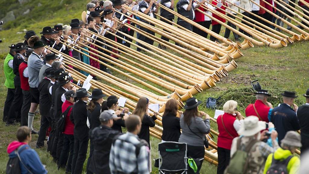 200 Alphornbläser beteiligten sich am Gemeinschaftskonzert vom Sonntag, traditionell einer der Höhepunkte des Festivals in Nendaz.