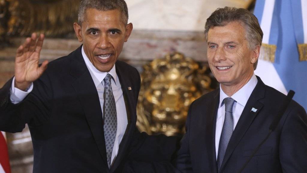 US-Präsident Barack Obama und der argentinische Präsident Mauricio Macri bei der Medienkonferenz in Buenos Aires.