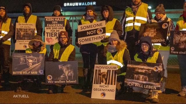 Tierschützer halten Mahnwache vor Metzgerei in Wohlen