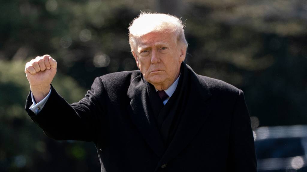 Präsident Donald Trump reckt die Faust, als er in Washington mit der Marine One vom South Lawn des Weißen Hauses abfliegt. Foto: Alex Brandon/AP/dpa