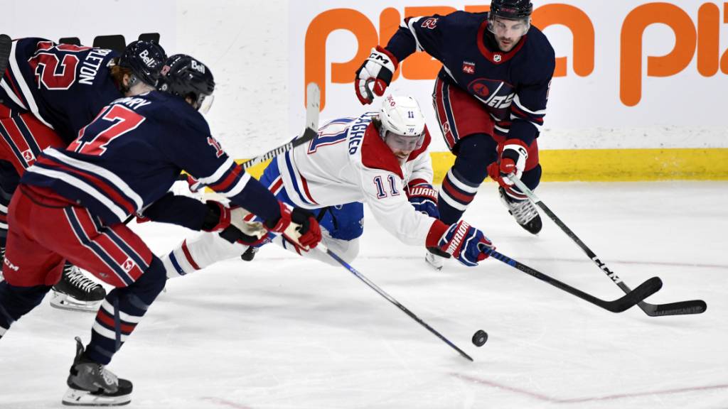 Grosser Kampf, wenig Ertrag: Die Winnipeg Jets (dunkle Trikots) verlieren nach Aufholjagd in der Overtime gegen die Montreal Canadiens