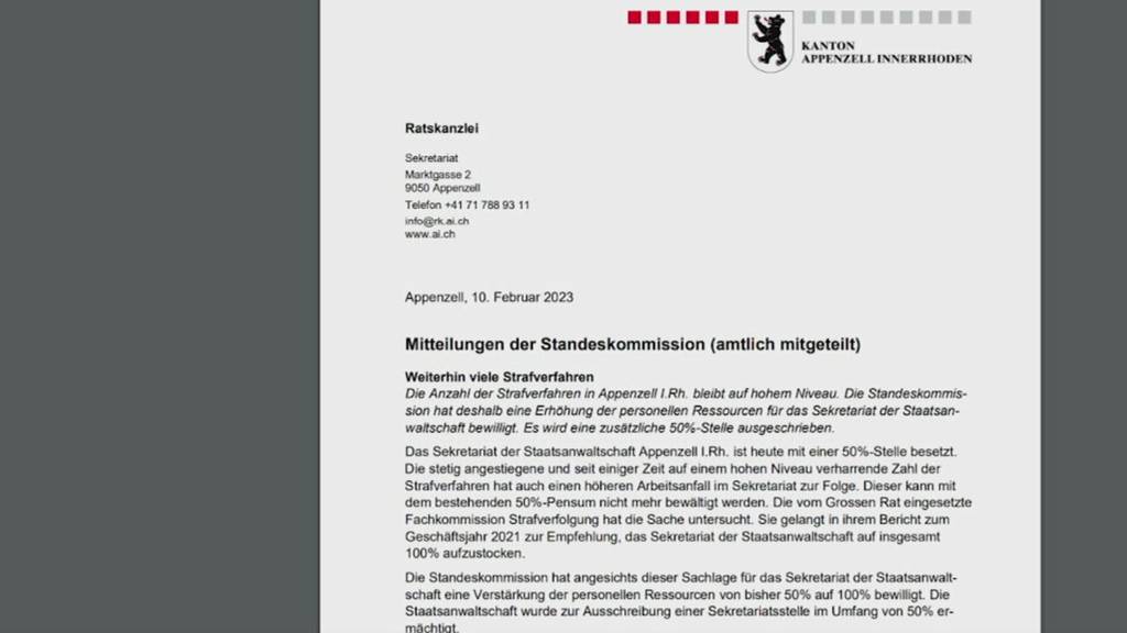 Innerrhoder Justiz ist überlastet