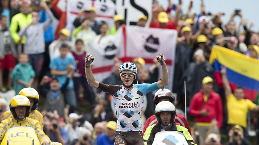 Romain Bardet jubelt in Saint-Gervais Mont Blanc über seinen Sieg in der 19. Etappe, dem ersten Triumph eines Franzosen in der diesjährigen Tour de France
