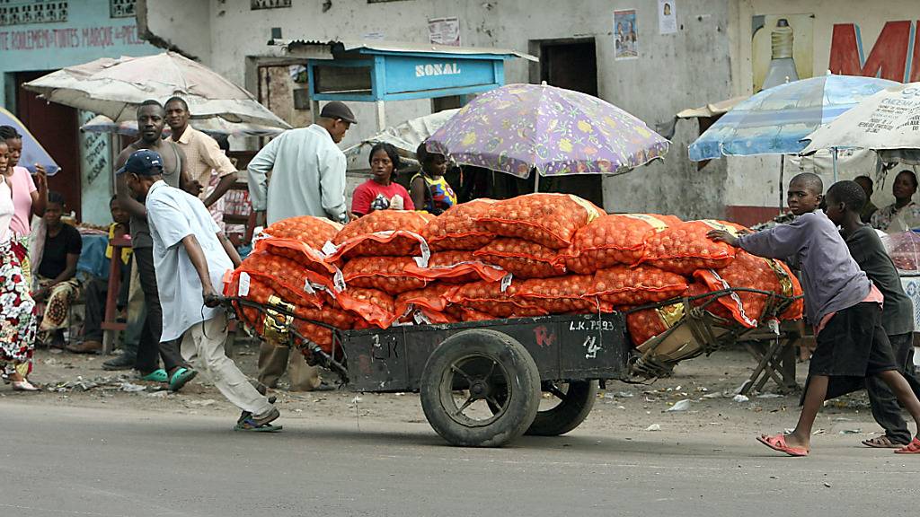 ARCHIV - In Kinshasa (Kongo) werden Kartoffelsäcke transportiert. Um den Einfluss der EU in der Welt auszubauen, sind massive Investitionen in die Infrastruktur von Schwellen- und Entwicklungsländern vorgesehen. Das geht aus einem Projektentwurf der EU-Kommission von Ursula von der Leyen hervor. Foto: Maurizio Gambarini/dpa