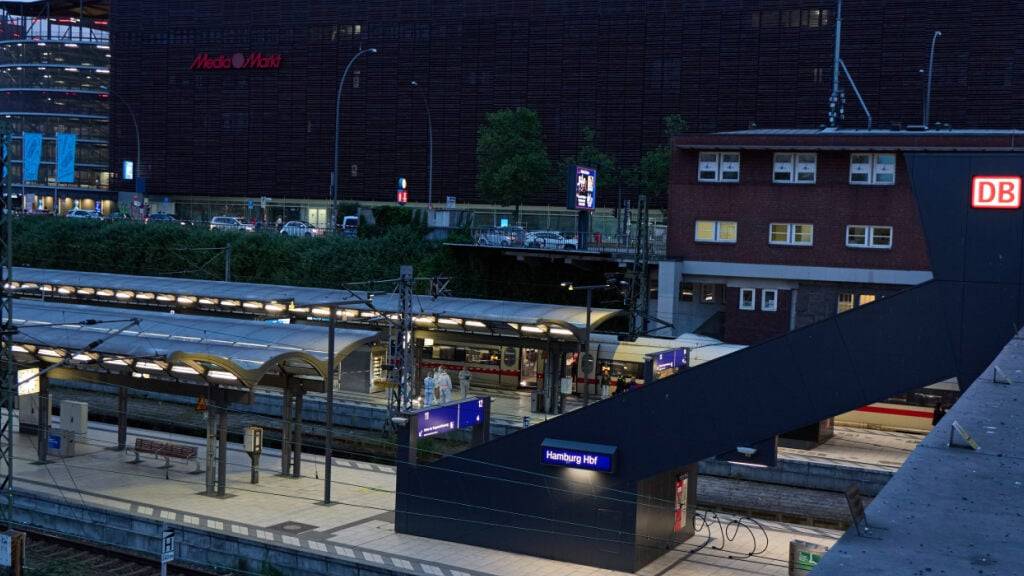 Polizei und Spurensicherung im Einsatz nahe des Tatorts. Bei einem Messerangriff im Hamburger Hauptbahnhof sind mehrere Menschen schwer verletzt worden. Das berichteten Augenzeugen. Foto: Georg Wendt/dpa