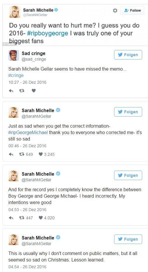 (Screenshot Twitter) Sarah Michelle Gellar hat da was verwechselt