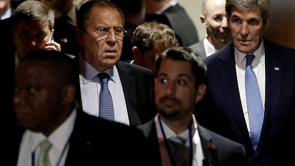 Keine Einigung: US-Aussenminister John Kerry (rechts) und sein russischer Amtskollege Sergej Lawrow nach dem Treffen der Syrien-Unterstützergruppe in New York.