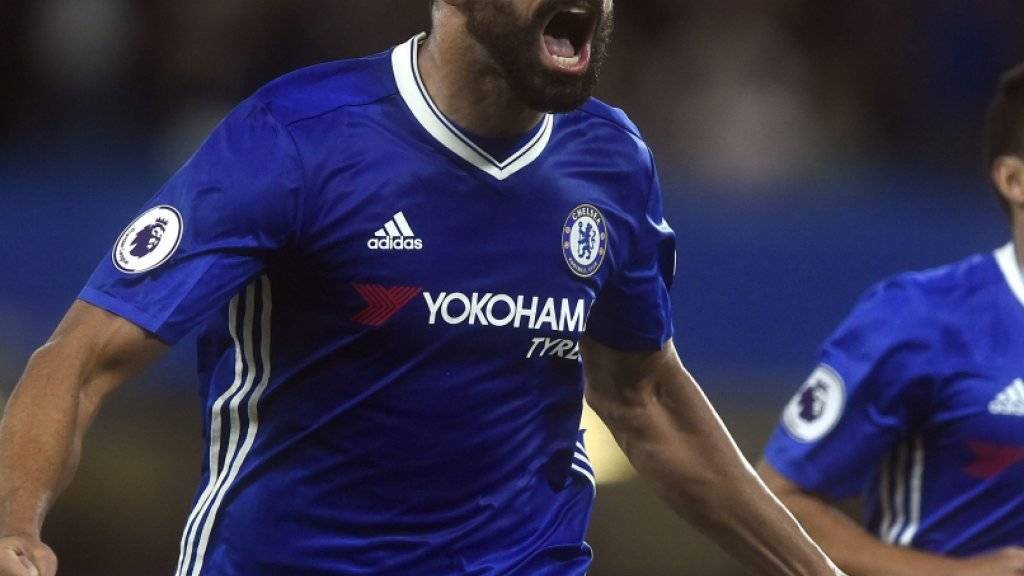 Diego Costa jubelt über sein Siegestor für Chelsea gegen West Ham United