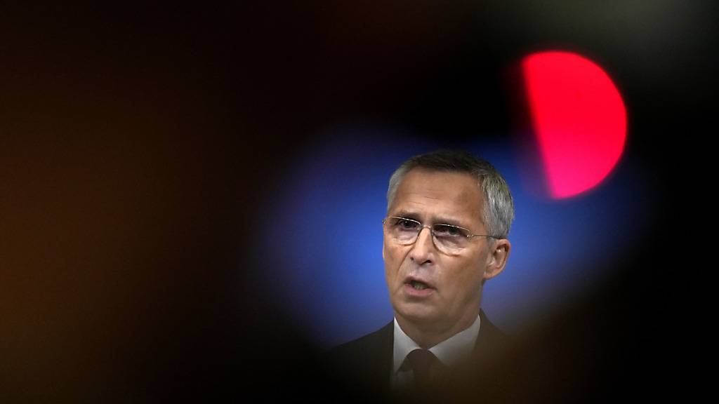 Jens Stoltenberg, Nato-Generalsekretär, spricht bei einer Medienkonferenz während eines Treffens der Nato-Außenminister im Nato-Hauptquartier. Foto: Virginia Mayo/AP/dpa