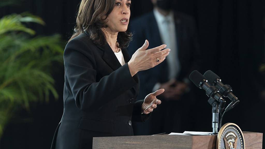 Kamala Harris, Vizepräsidentin der USA, spricht zu den Medien. Foto: Jacquelyn Martin/AP/dpa