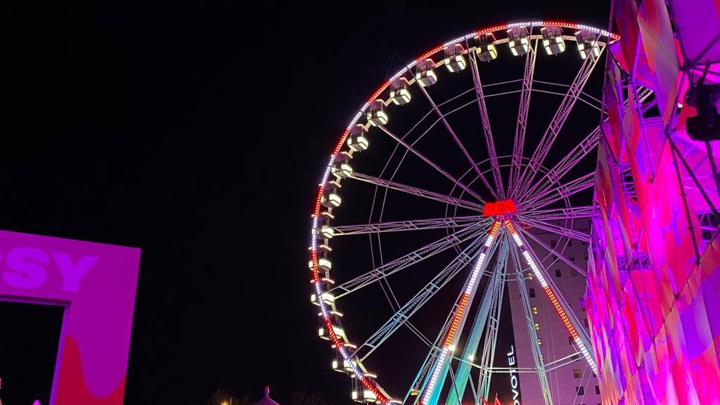 Das BEA-Riesenrad wurde 2023 in der Nacht schön beleuchtet.