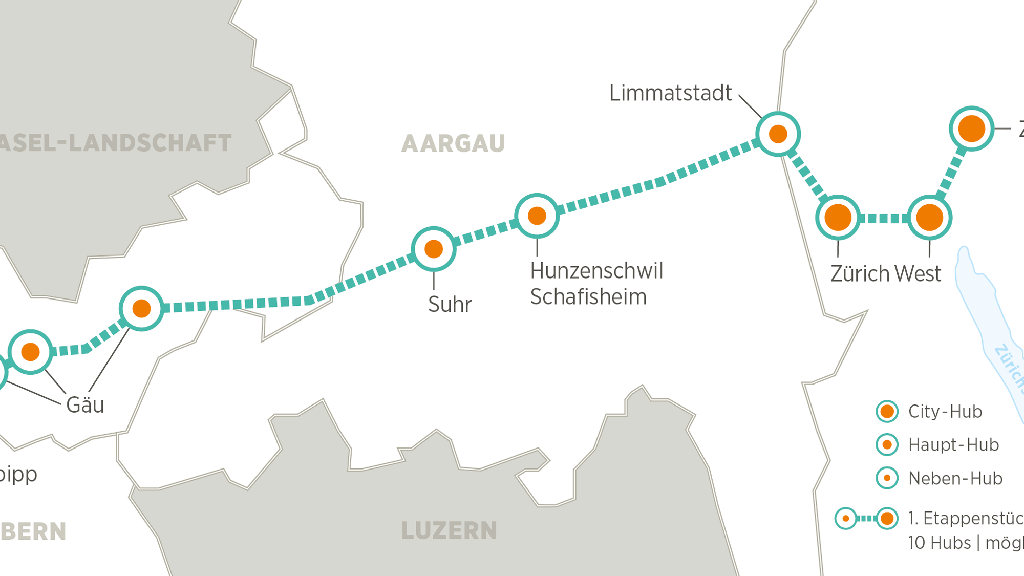 Die erste geplante Teilstrecke erstreckt sich von Härkingen nach Zürich.