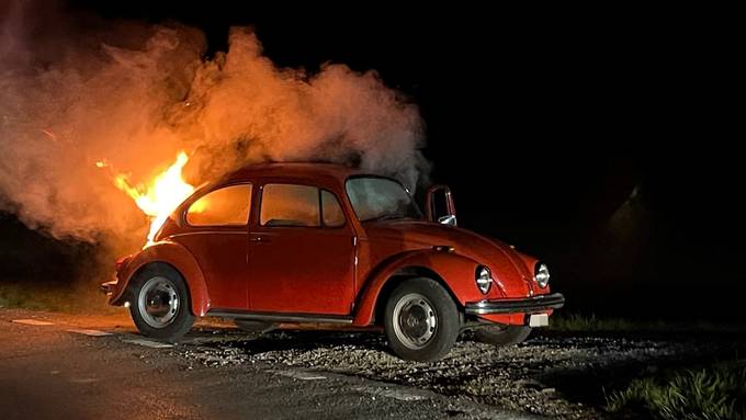 Roter VW Käfer ging in Flammen auf