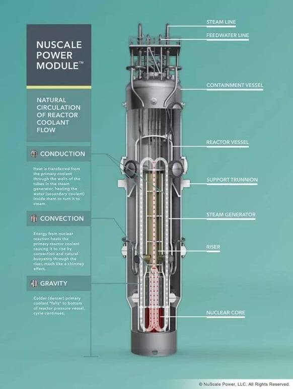 Schematische Darstellung des NuScale Power Module Reaktors. Das NuScale Power Module ist der erste für die kommerzielle Nutzung in den USA zugelassene SMR.